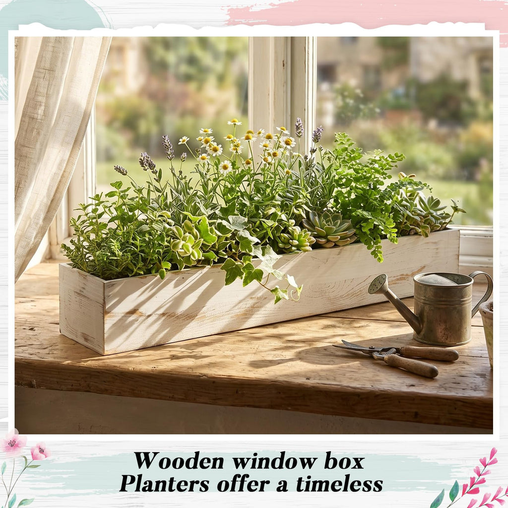 1 Set Wood Boxes for Centerpieces 34x5 Inch Rectangle Wooden Planter Box Rustic Wooden Planters with Removable
