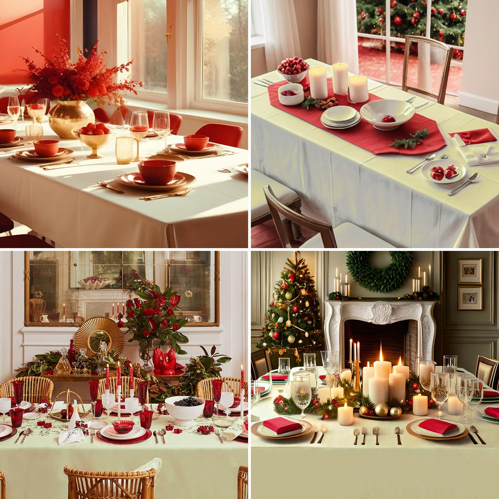 2 Pack Ivory Rectangle Tablecloths 90x132 Inch for 6ft Tables