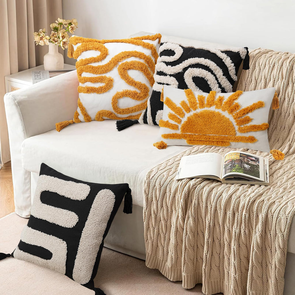Black and Beige Pillow Covers Decorative Tufted Abstract Throw Pillows Cover Modern Farmhouse Home Decor for Couch