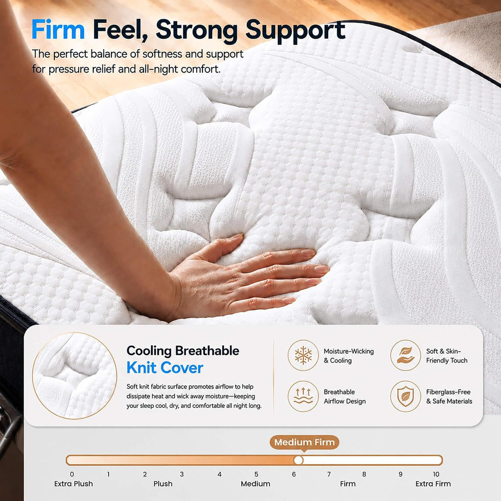 King Mattress 12 Inch, Luxury Hybrid Mattress King Size Bed in a Box for All Sleeping Positions, Gel Memory Foam &