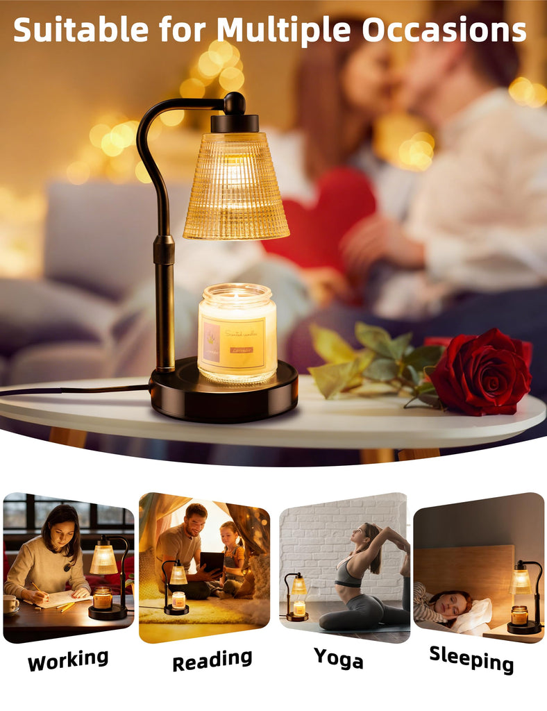 Candle Warmer Lamp for Jar Candles, Height Adjustable & Dimmable with 2/4/8H Timer, 2*50W Halogen Wax Melter Warmer