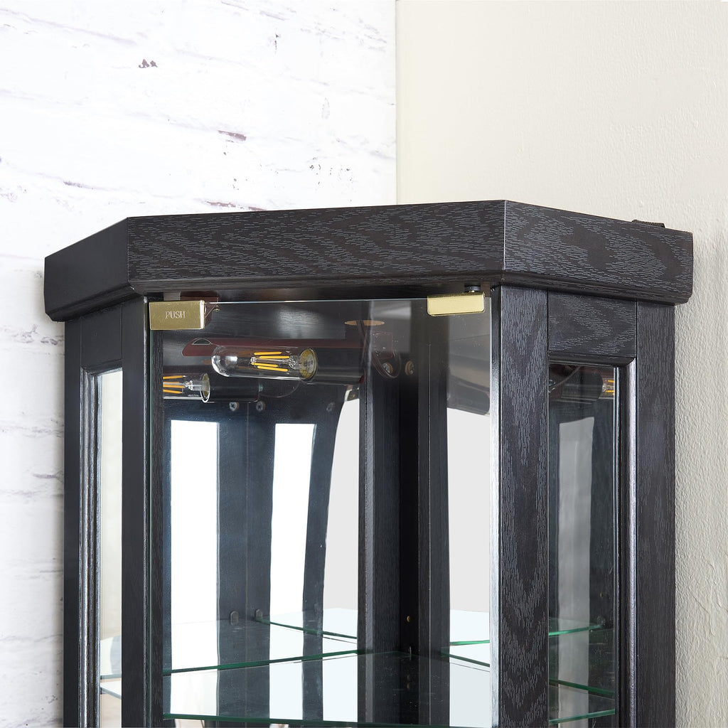 70" Lighted Corner Curio Cabinet, Glass Display Case with Tempered Glass Door and 3 Adjustable Shelves, Black Curio