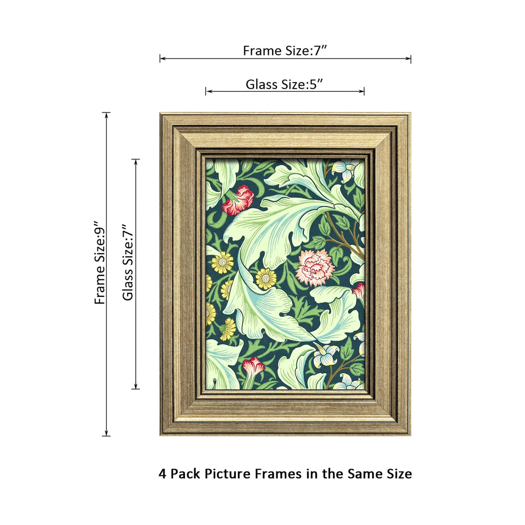 5x7 Picture Frame Set of 4 with Real Glass for Pictures 4x6 with Mat or 5x7 Without Mat, Rustic Farmhouse Photo