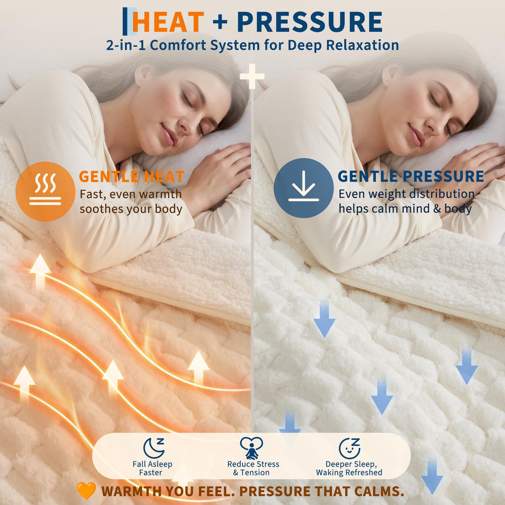 Heated Weighted Blanket for Adult 15 lbs, 60 x 80 inches, White