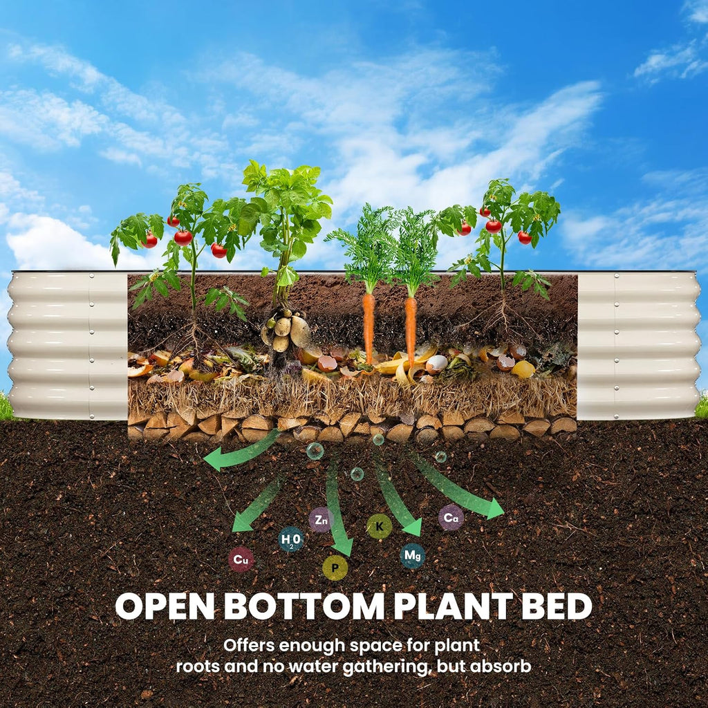 Galvanized Raised Garden Bed 8×2×1.5 FT, Round Metal Raised Garden Bed Outdoor Planter Box with Open Bottom