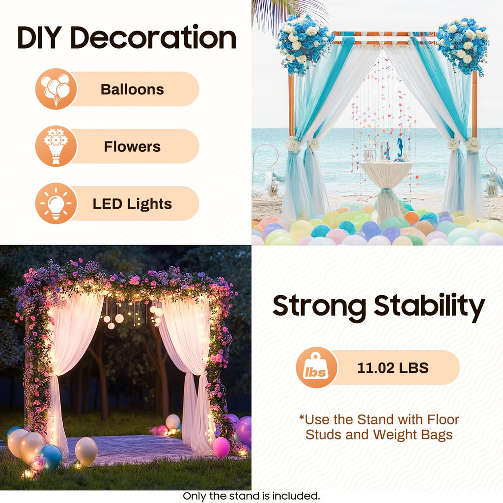 6.6x4.9 FT Backdrop Stand Heavy Duty with Base, Gold Wedding Backdrop Stand Pipe Kit Square Metal Balloon Arch Stand