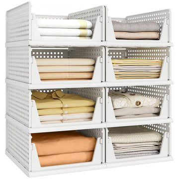 8 Pack Closet Organizer Storage Bins Stackable Plastic Drawer Shelf