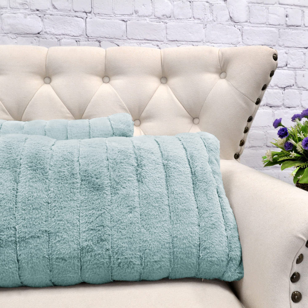 Striped Faux Fur Decorative Lumbar Throw Pillow Covers with Sherpa Back 14" x 26" Set of 2, Plush Luxury Rectangular