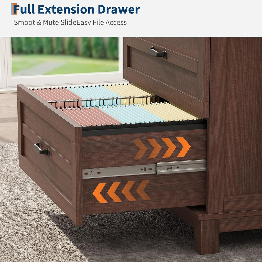 2 Drawer Farmhouse Lateral File Cabinet , Deep Filing Drawers Fit Legal Letter & A4 Hanging Files, Wide Storage