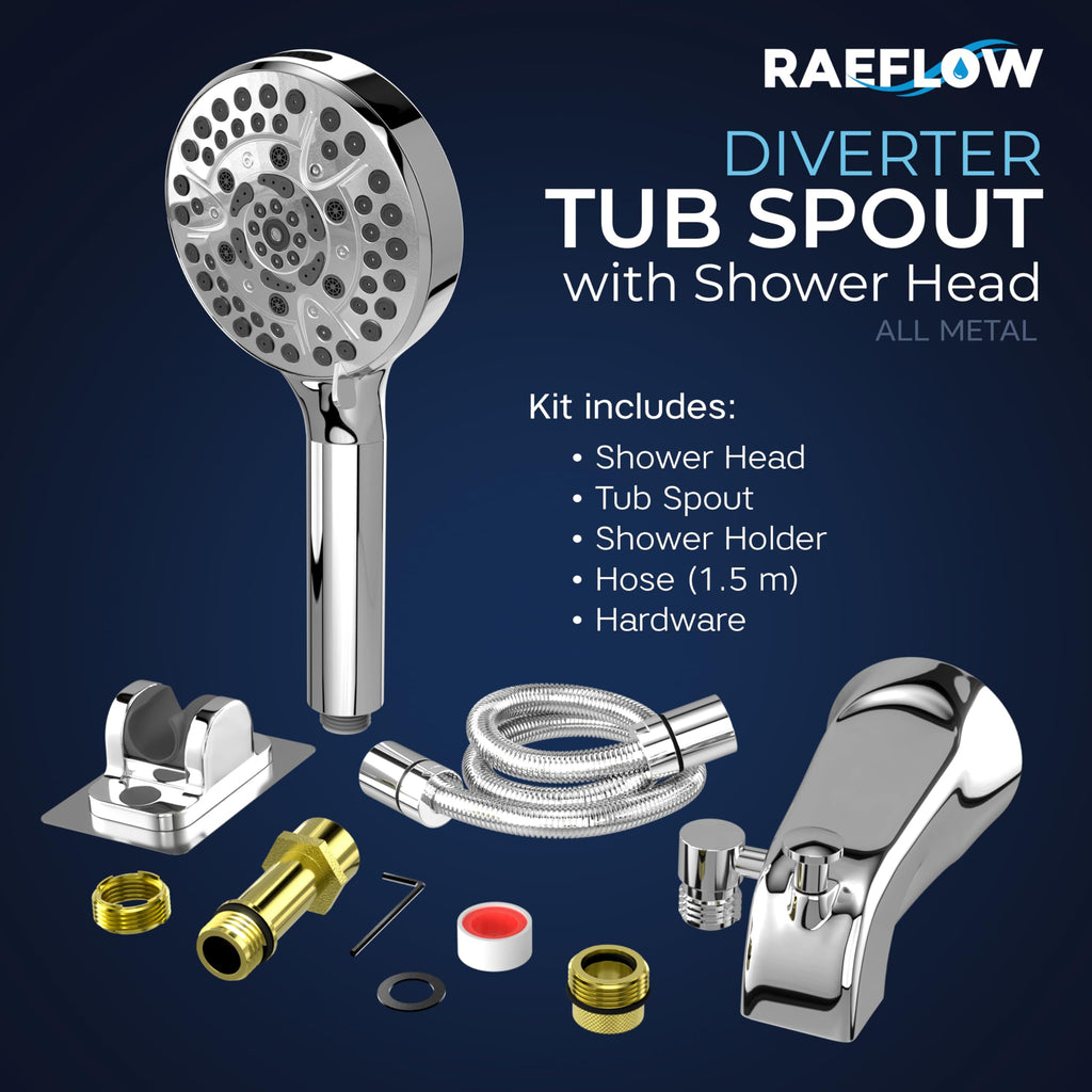 All Metal Tub Faucet with Sprayer, 10-Setting Handheld Shower, Chrome