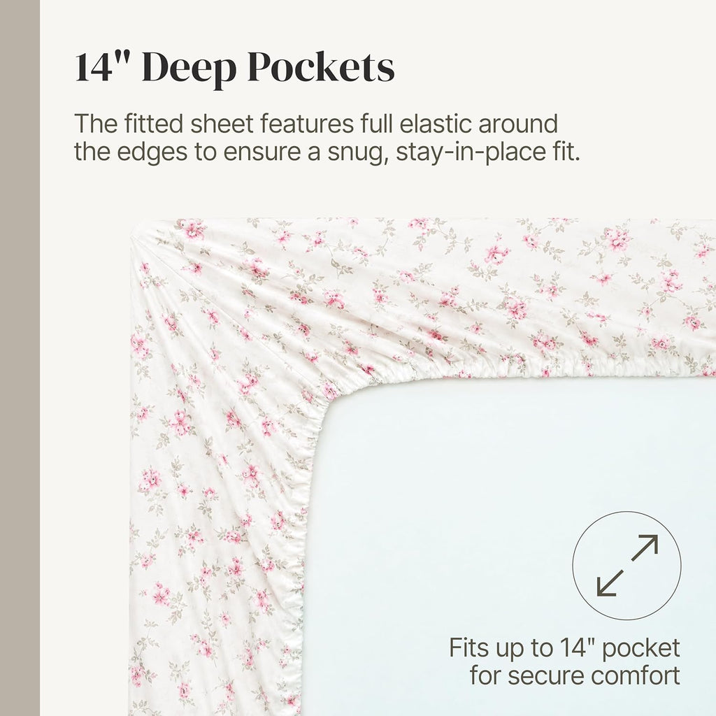 Printed 4-Piece Extra Soft Bedding Sheets & Pillowcase Set, Deep Pocket up to 16 inch Mattress Kashmir Rose King