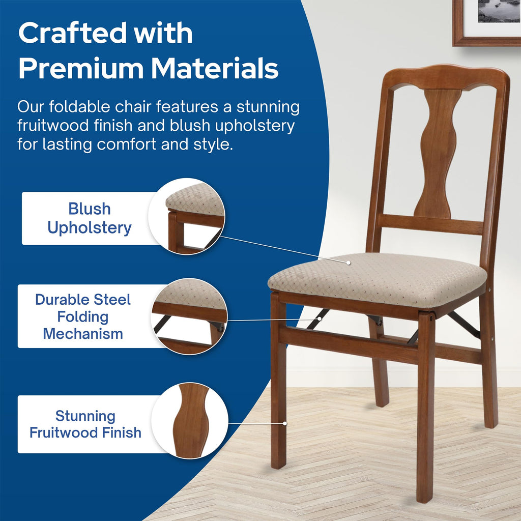 Queen Anne Solid Wood Folding Dining Chairs, Fruitwood, Set of 2