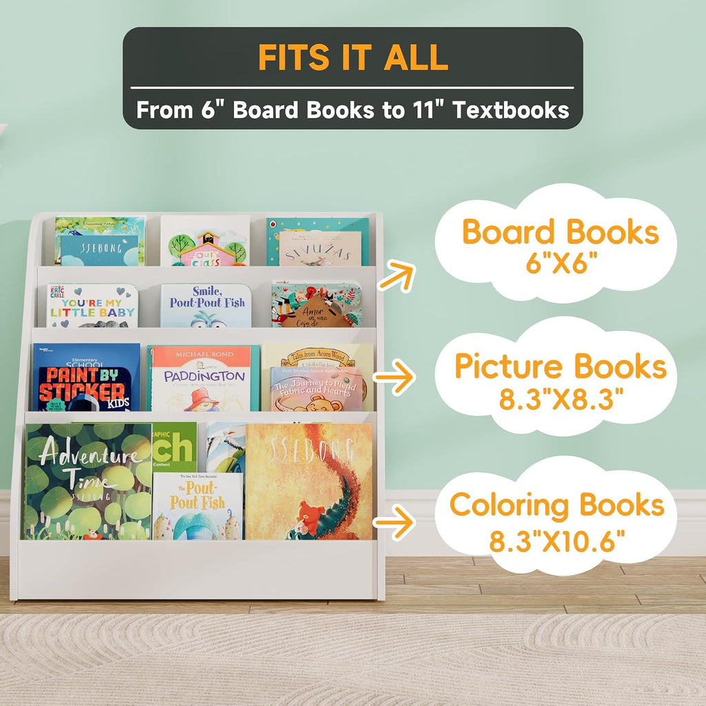 2-in-1 Montessori Kids Bookshelf - Toddler Nursery 4 Tier Wooden Shelf | Display Book Shelf for Kids Rooms, Children