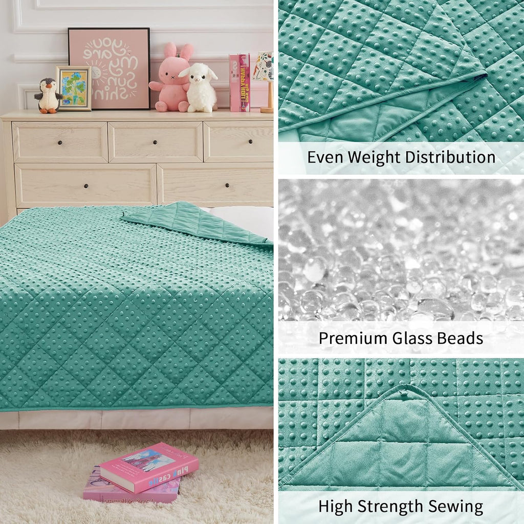 Teal Weighted Blanket 7lbs, 40"x60", Cooling Minky Heavy Throw Blanket for 60-90lbs, Soft Winter Thick Big Blankets