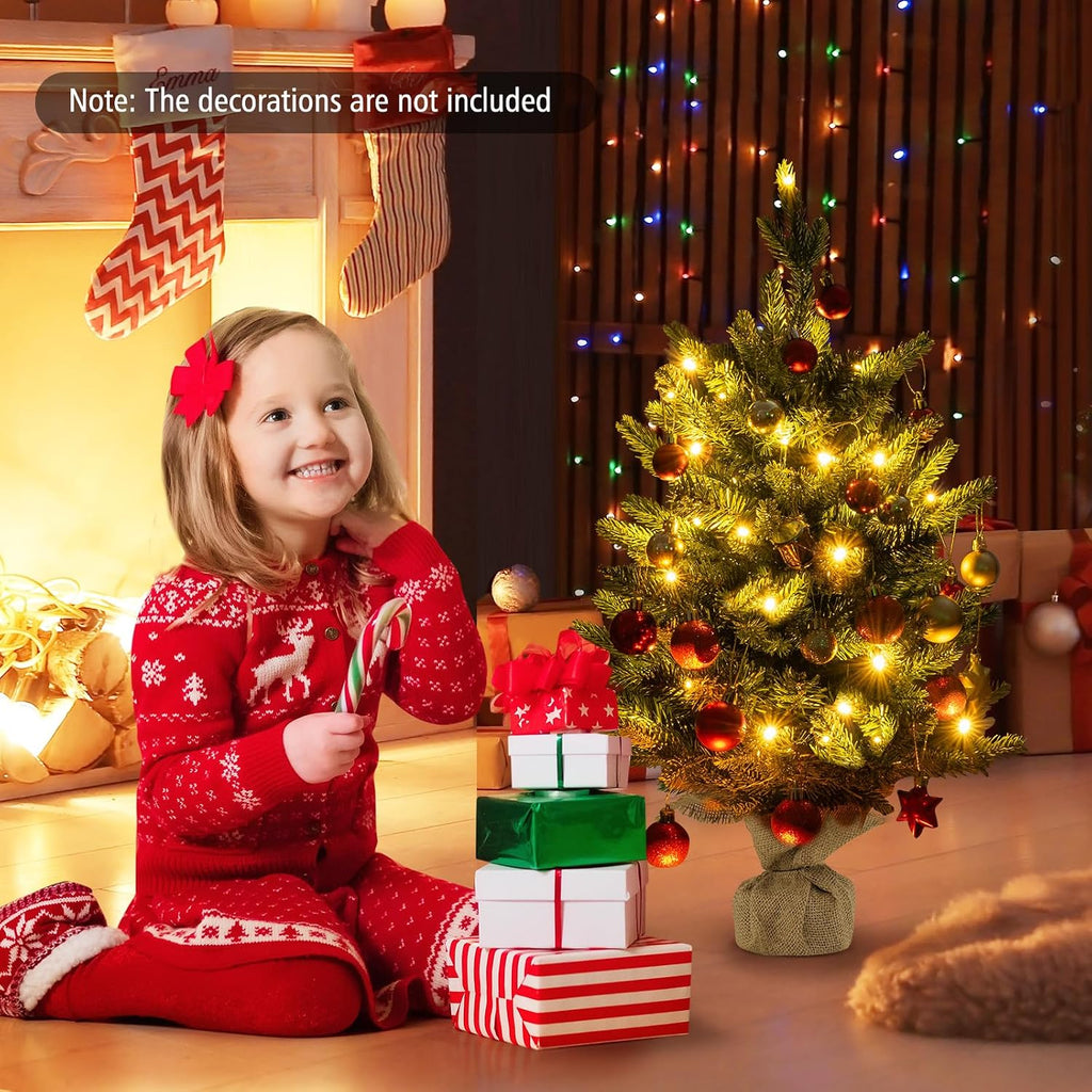 2ft Pre-Lit Tabletop Christmas Tree with 35 Lights, Battery Operated