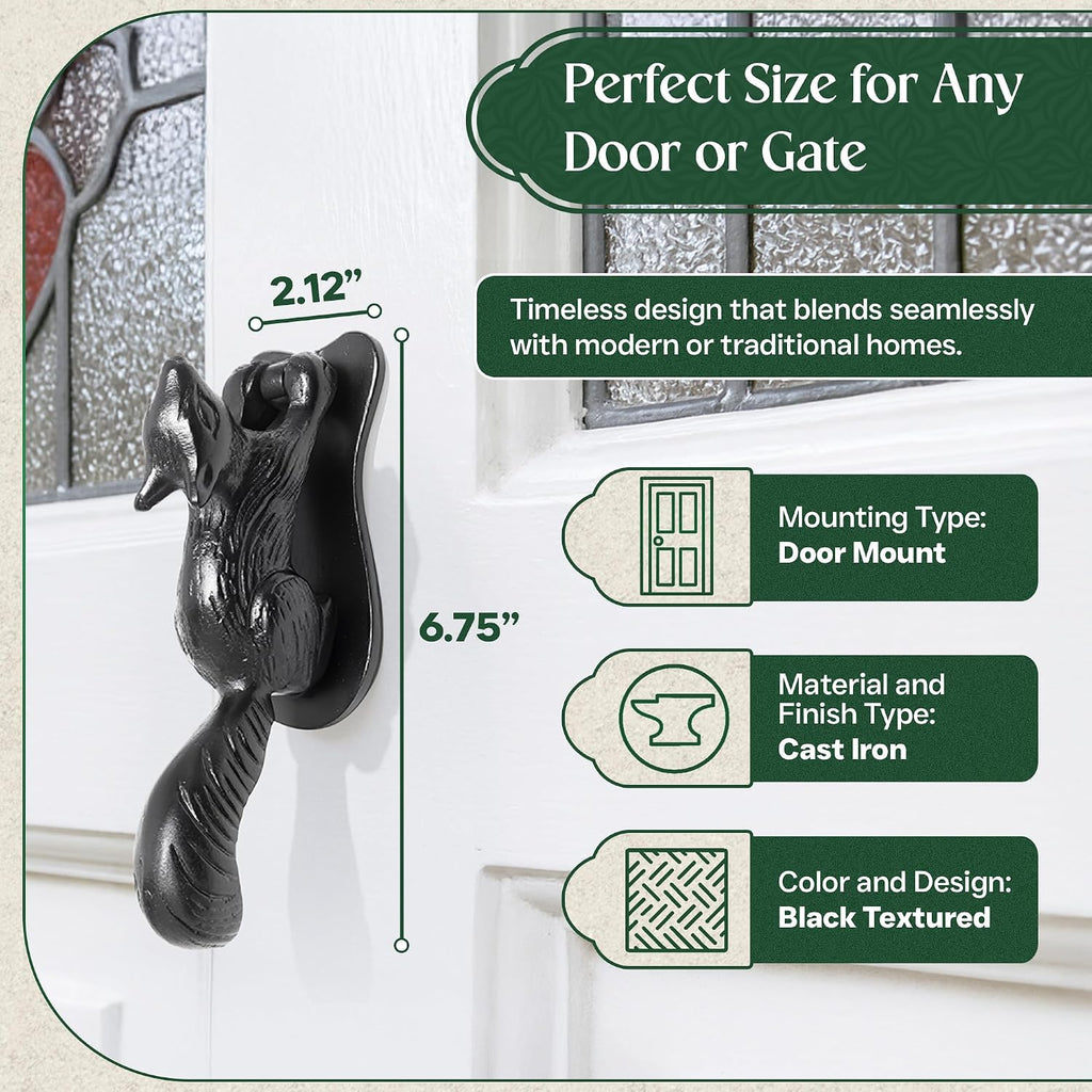 Door Knockers 6.75 in. Black Cast Iron Squirrel Shaped Door Knocker with Mounting Hardware