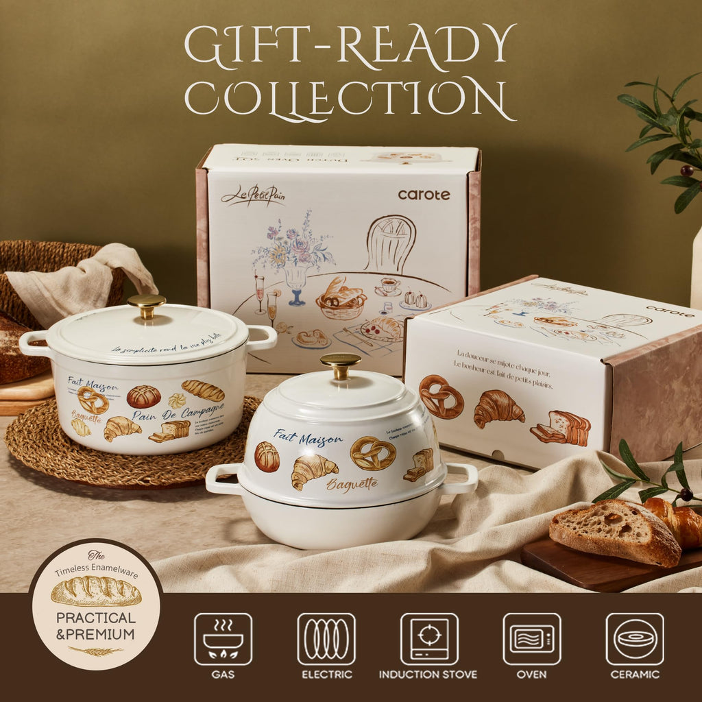 Enameled Cast Iron Dutch Oven, 5QT Pot with Lid & Gift Box
