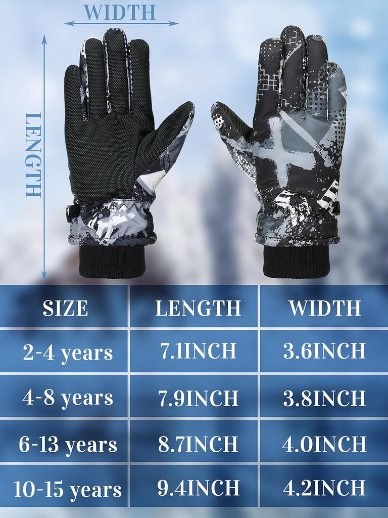 2 Pairs Kids Waterproof Winter Snow Gloves