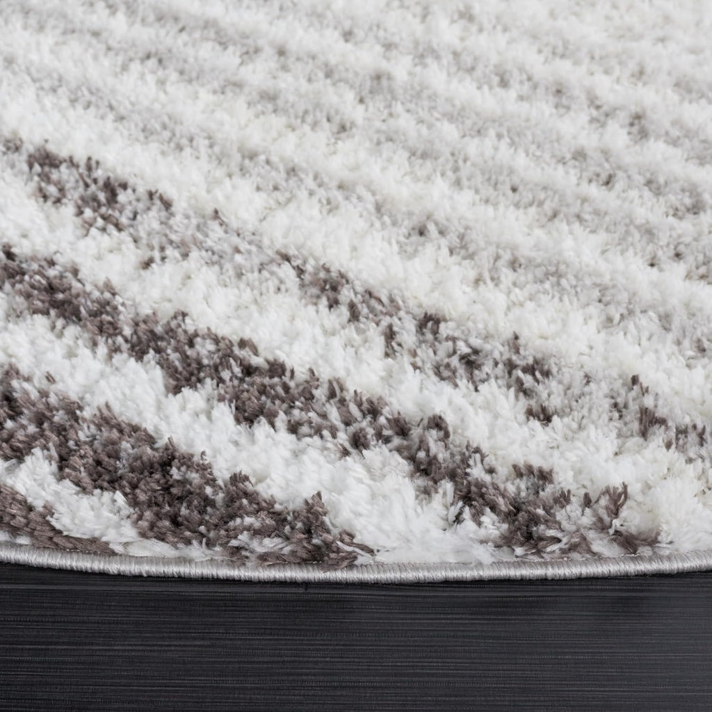 Berber Shag Collection Area Rug - 7' Square, Ivory & Grey, Stripe Design, Non-Shedding & Easy Care, 1.25-inch Thick