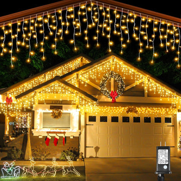 Icicle Christmas Lights Outdoor, 132ft 1280 LED Icicle Lights for Outside, Plug in Twinkle Lights Indoor with 8 Modes
