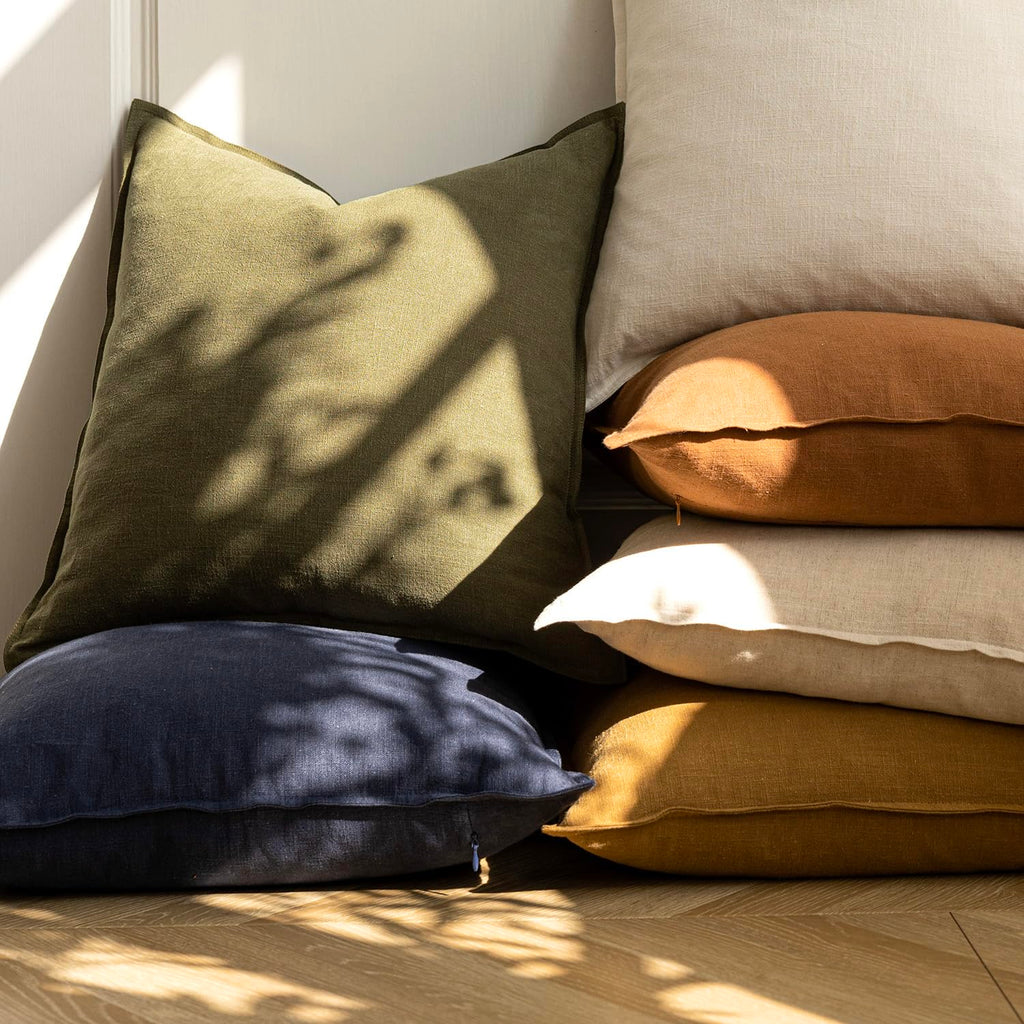 Linen Solid Decorative Throw Pillow Covers 16x16 Olive Green