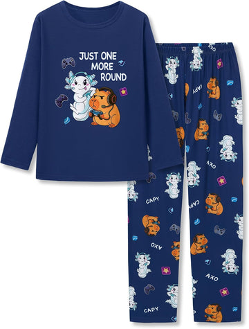 Boys Comfy Trendy Print Long Sleeve & Pants Pajama Set