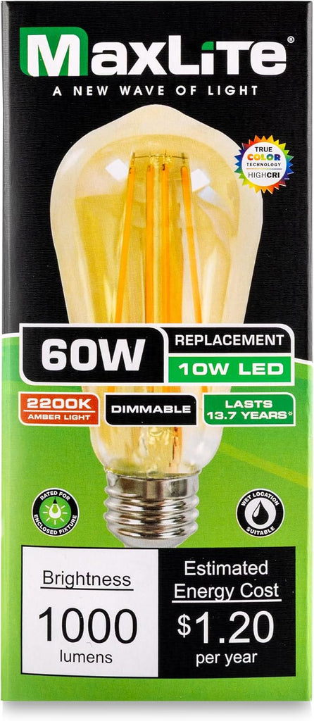 10W E26 Base Dimmable LED Bulb Enclosed Vintage Filament Glass, ST19 Shape, JA8 Listed - CRI 90