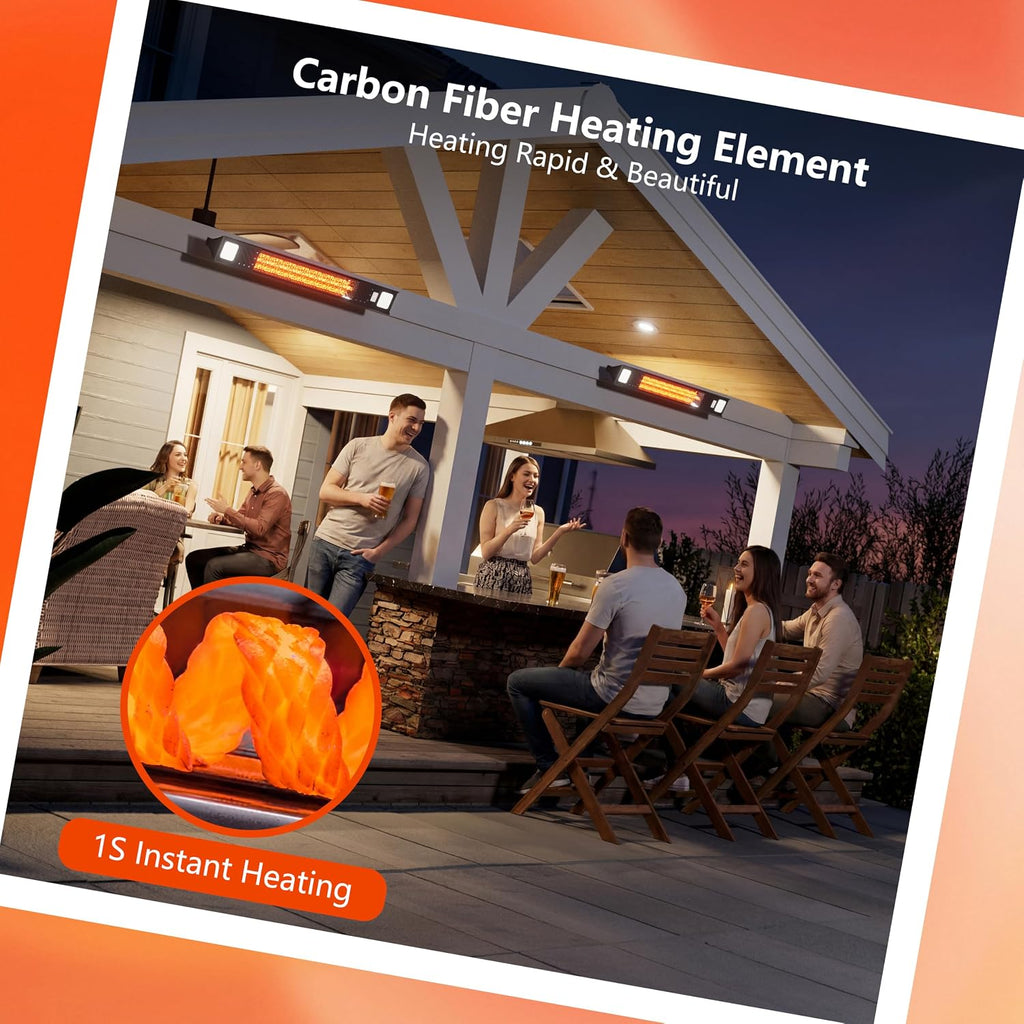 Wall-Mounted Electric Patio Heater with Light Ceiling Outdoor, Wifi Control, 1500W Infrared 9 Heat Levels, 24H