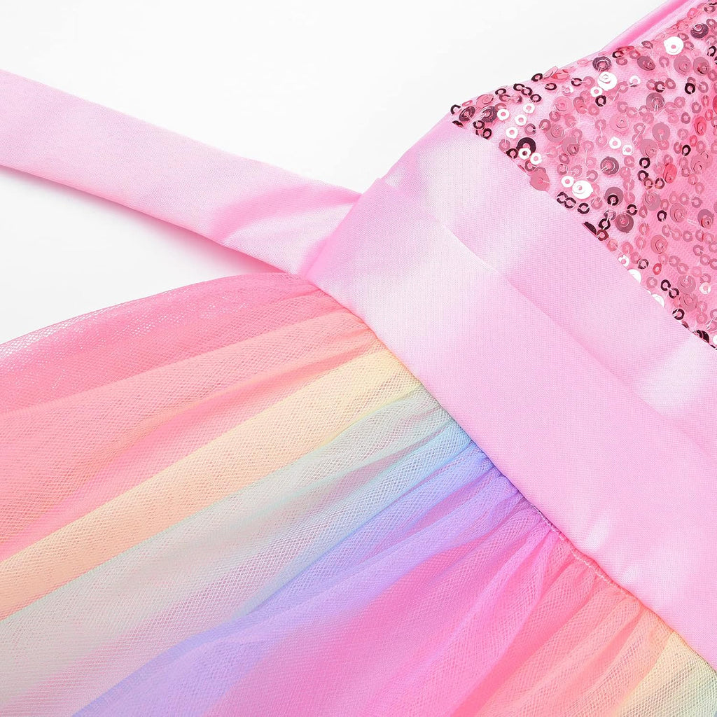 Little Girl's Sequin Sleeveless Mesh Rainbow Dress for Wedding Party