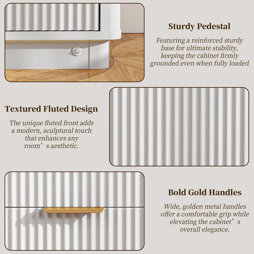 Fluted Dresser with 6 Drawers, 54" Wide Modern Chest of Drawers with Lighting, Wooden Dresser TV Stand with Curved