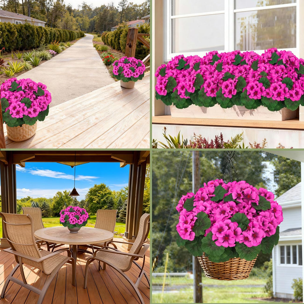 8 Pcs Artificial Geraniums Flowers for Outdoor Decor