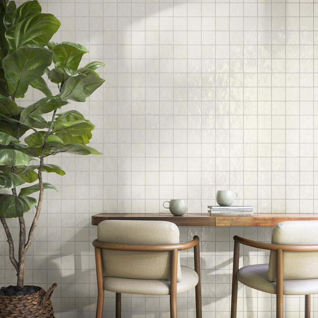 Zellige 4" x 4" Ceramic Wall Tile in Glossy Gesso (7.98 SQFT per Carton) (76 PC per Carton)