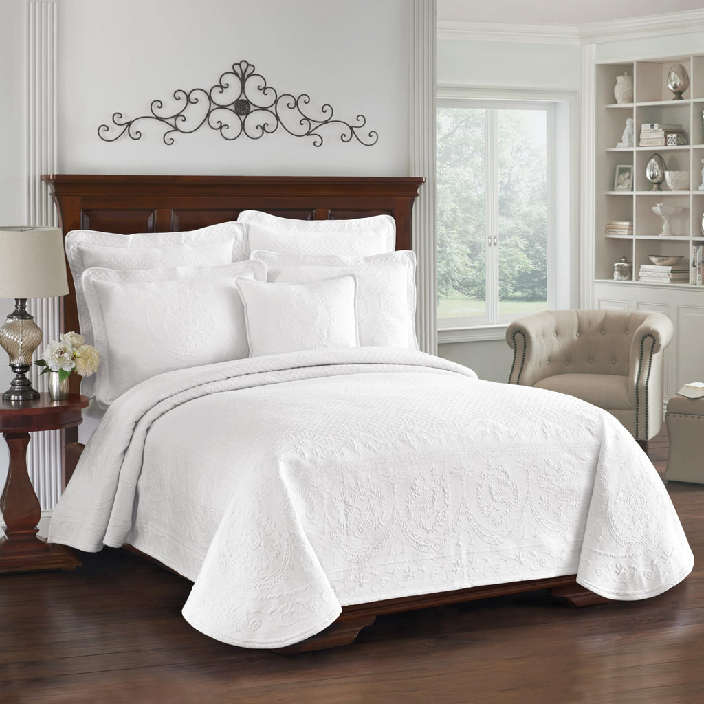 Charleston King Charles Modern Farmhouse Floral Matelasse Decorative Pillowcase, 100% Cotton Breathable Bedding