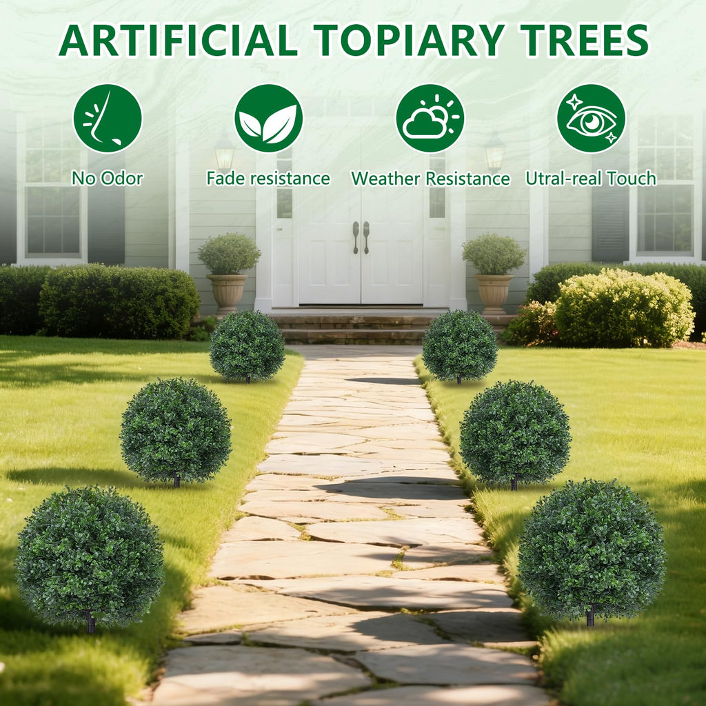 Artificial 2 Pack Boxwood Topiary Plant with Spike for Outdoor