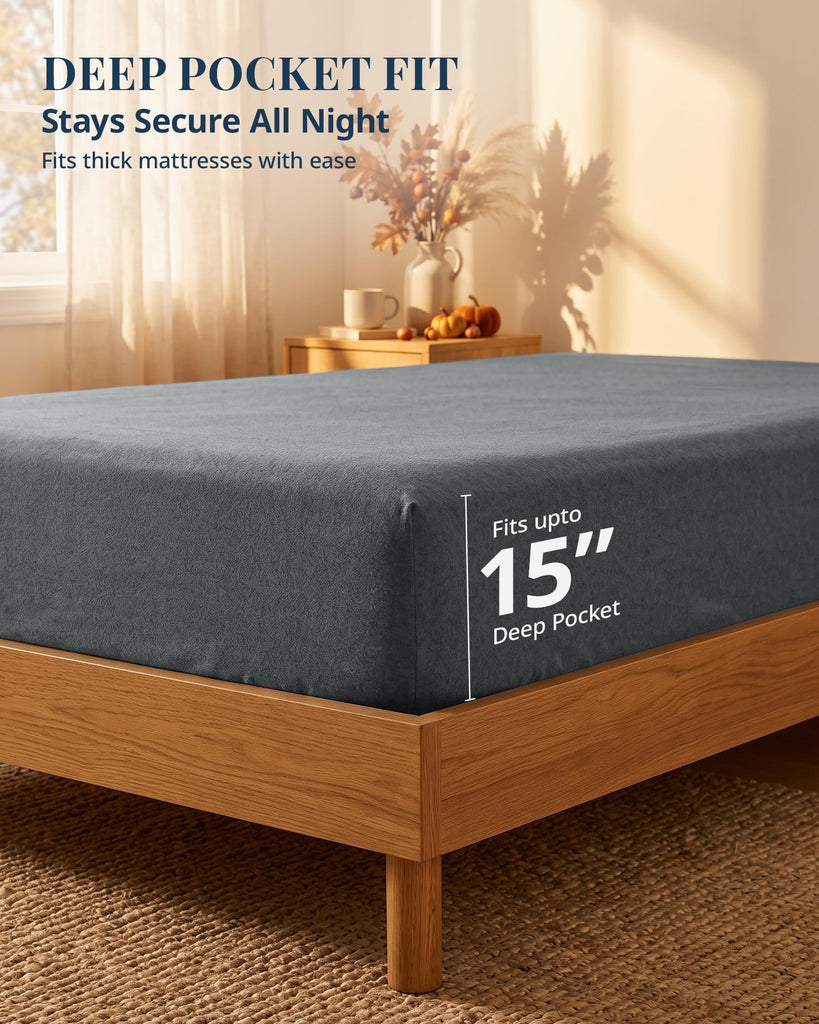 Queen Flannel Bed Sheet Set 100% Cotton - Warmth - Charcoal