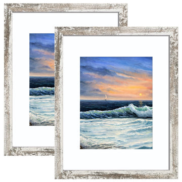 16x20 Frames for Wall, Display Pictures 11x14 with Mat or 16x20 without Mat, Pack of 2, Distressed White