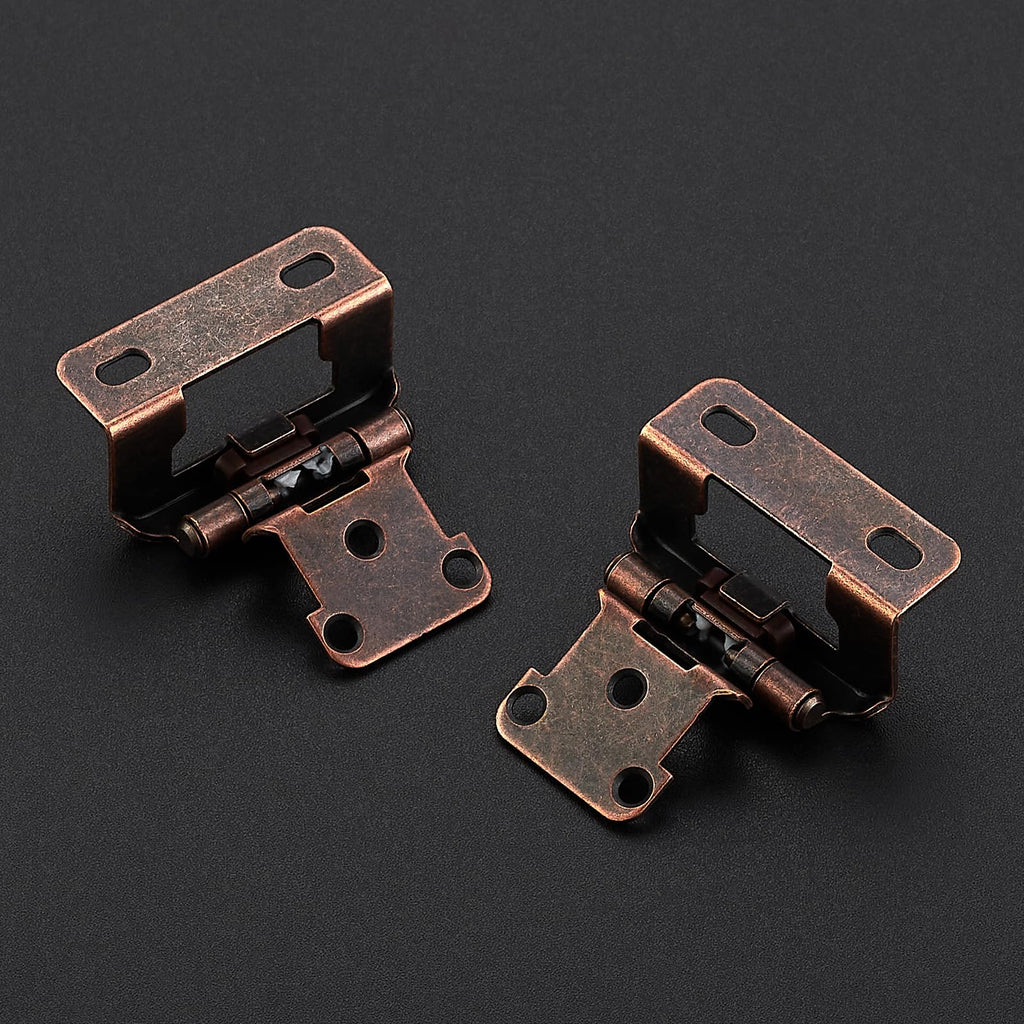 Antique Copper Semi-Overlay 1/2 inch Self-Closing Hinges, 10 Pack