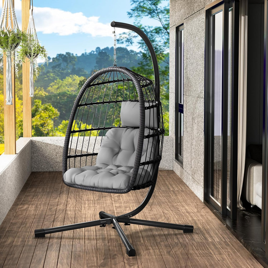 Egg Chair with Stand,Patio Rattan Wicker Hanging Hammock Chair Porch Garden,Thickened Aluminum Alloy Steel Frame and