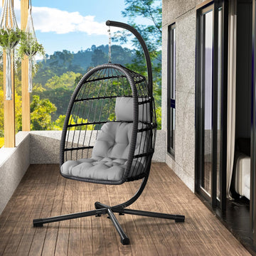 Egg Chair with Stand,Patio Rattan Wicker Hanging Hammock Chair Porch Garden,Thickened Aluminum Alloy Steel Frame and