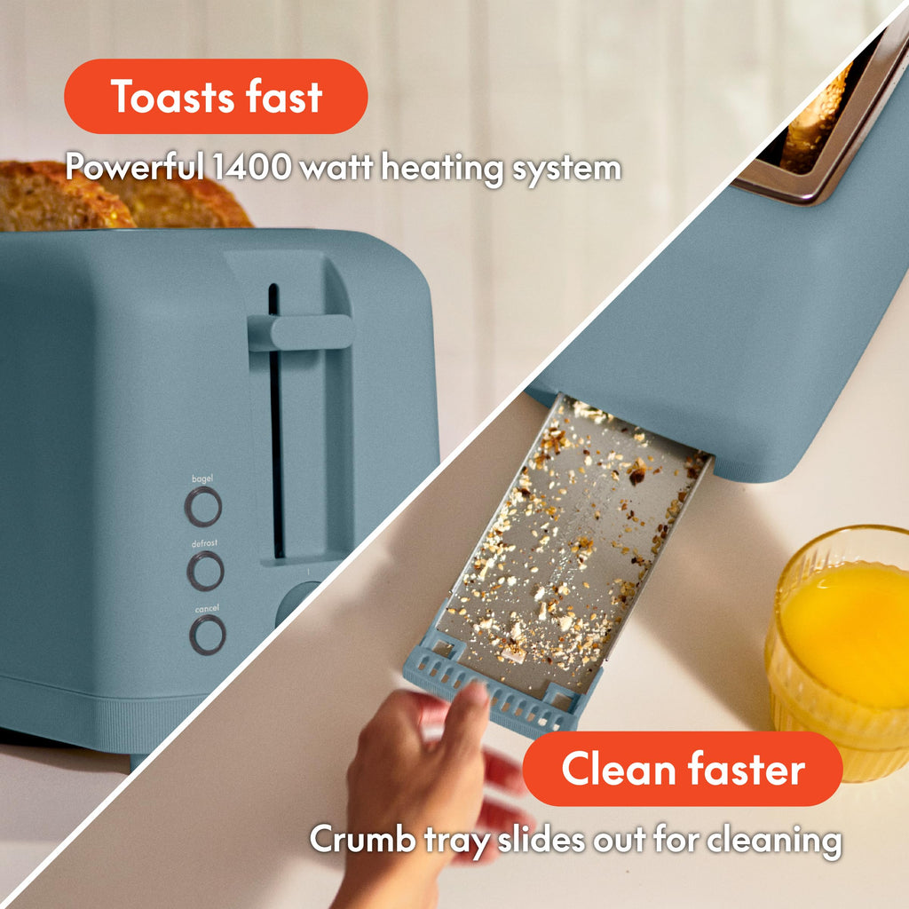 Fits-AnywhereTM Slim Toaster, 4 Slice Extra Long & Wide Slot, Surf