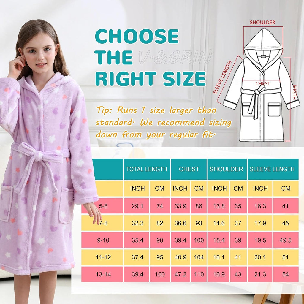 Girls Fleece Hooded Robe, Soft Unicorn Bathrobe for Kids
