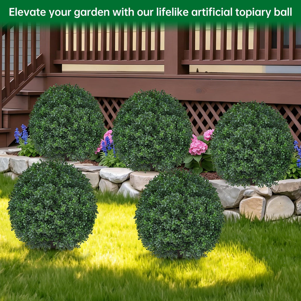 2 Pack 27.6" Artificial Boxwood Topiary Ball with Spikes for Outdoor