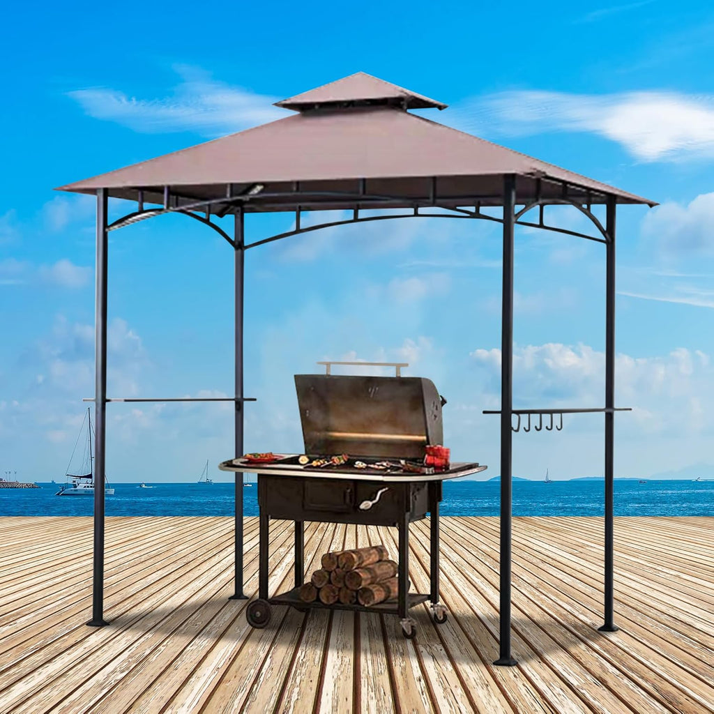 Four Seasons Courtyard BBQ Grill Gazebo with LED Lights, 2 Glass Shelves