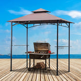 Four Seasons Courtyard BBQ Grill Gazebo with LED Lights, 2 Glass Shelves