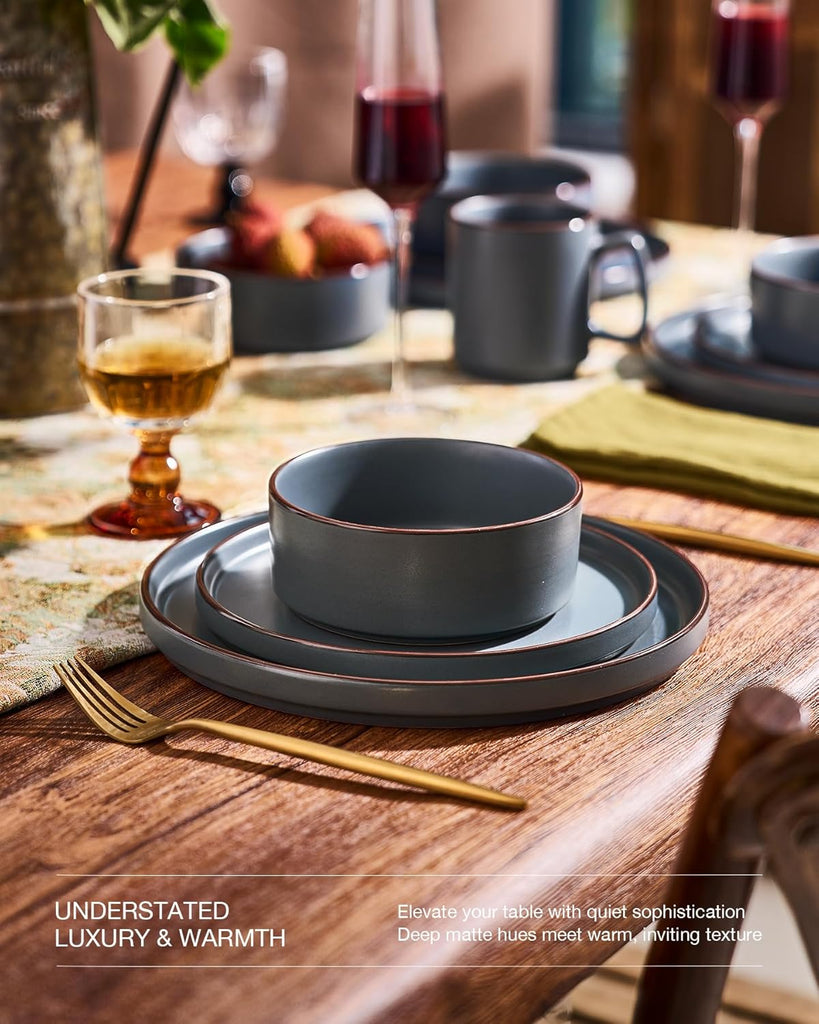 Nebula Ridge Stoneware Dinnerware Sets, Plates and Bowls Sets for 4, 12 Pieces Dishes Set