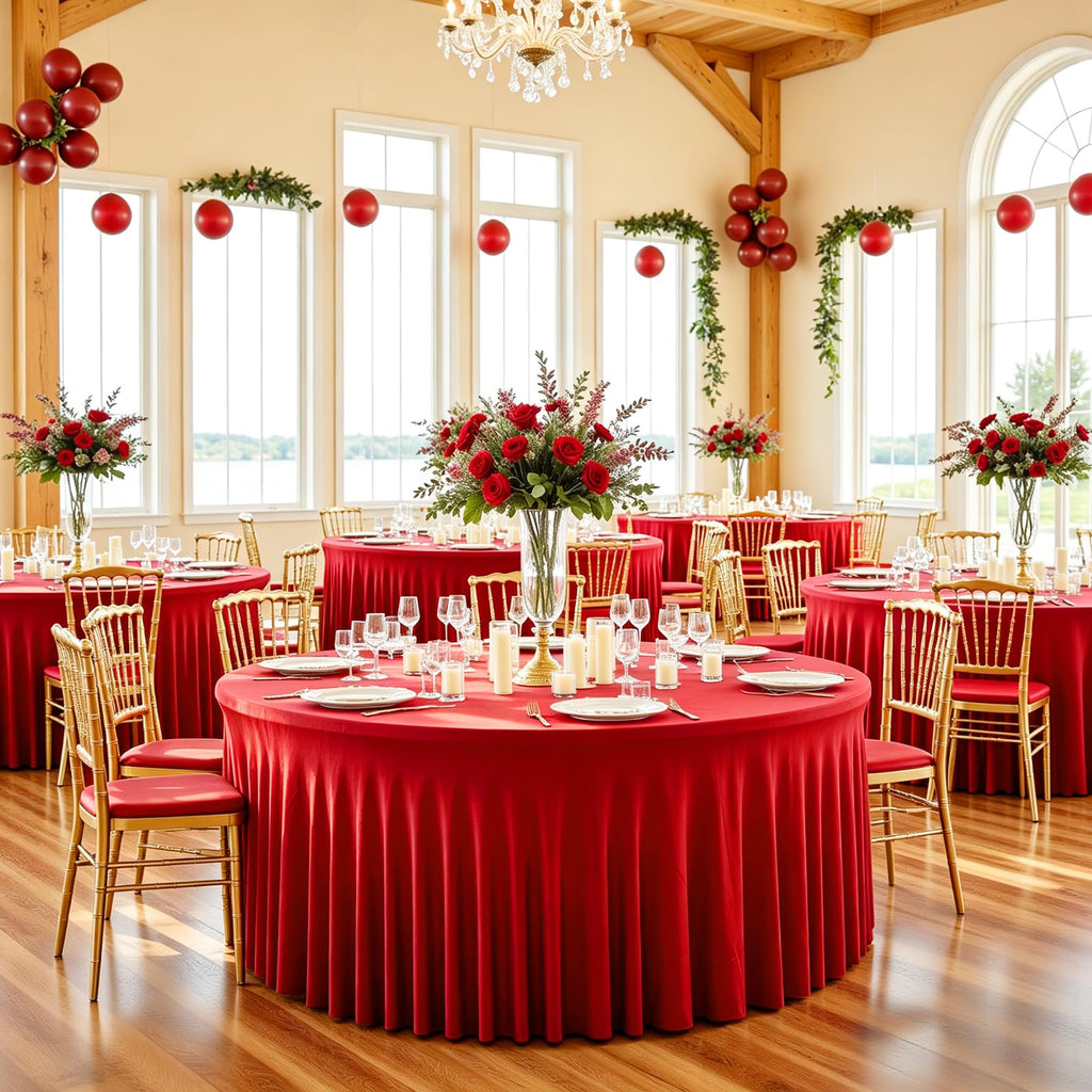 2 Pack 60 Inch Red Round Tablecloth for 5FT Tables, Wrinkle Free Washable Table Cover for Christmas Decor, Valentine