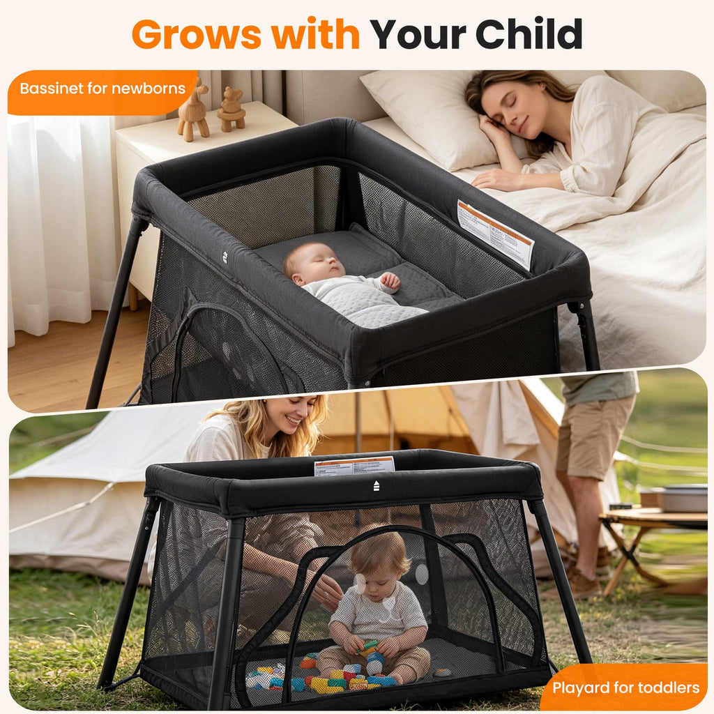 Travel Crib,Portable Baby Crib,Foldable Playpen,Play Yard (Black)