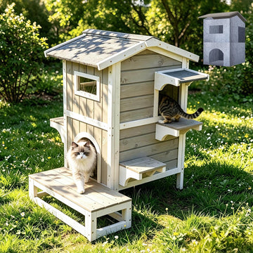 Cat Houses for Outdoor Cats, Weatherproof Insulated Multiple Feral Shelter