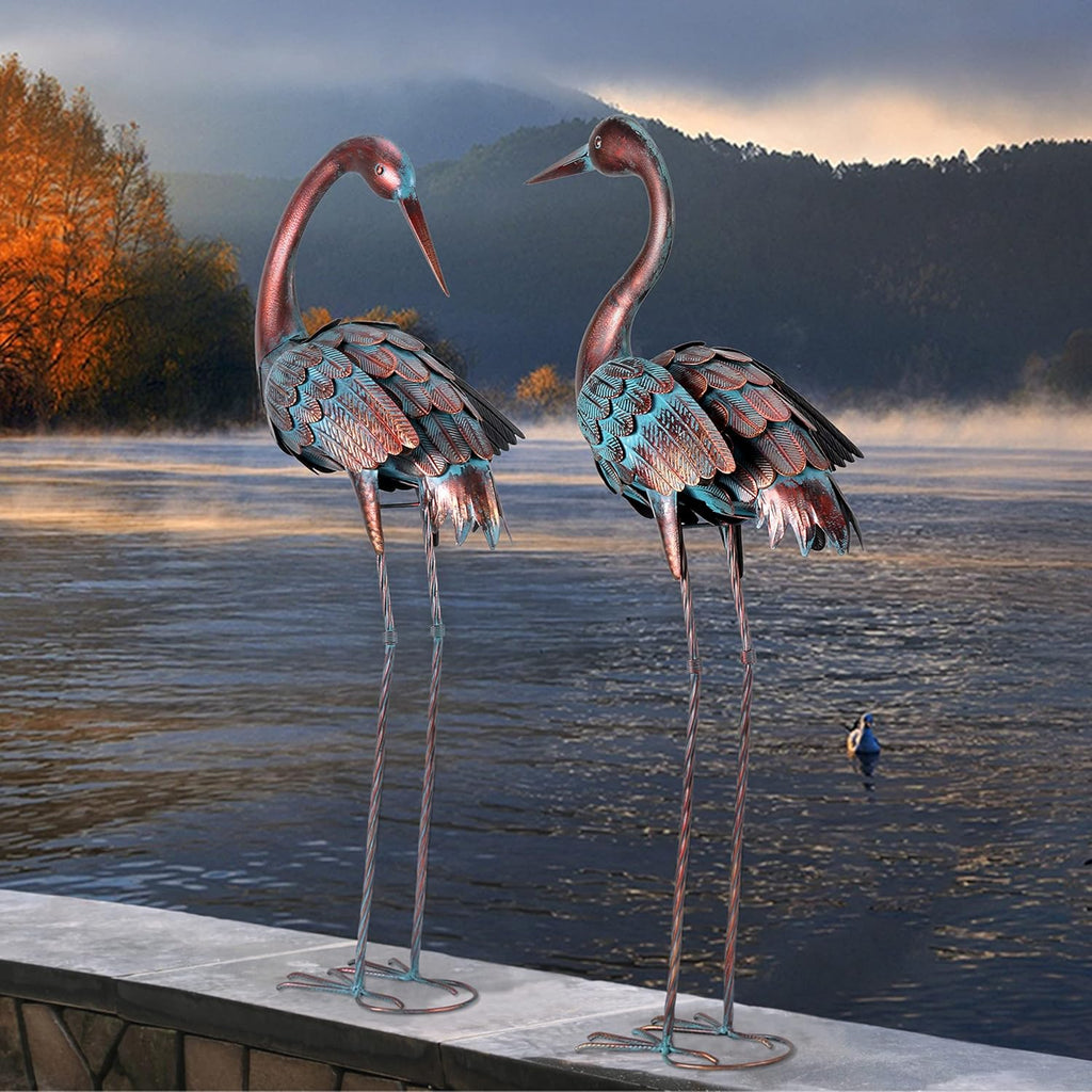 Crane Garden Statues Outdoor Yard Decorations Metal Heron Yard Art Bird Sculpture Decor for Outside Lawn Patio Large