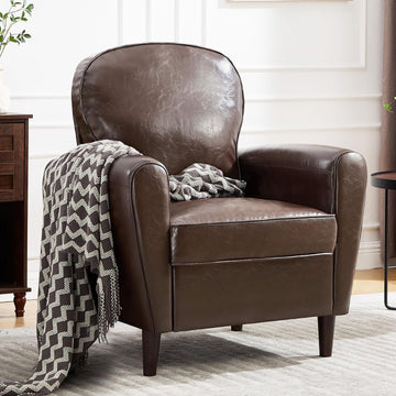 Mid Century Accent Chair, Modern Faux Leather Arm Chair, Comfy Upholstered Reading Chair Single Sofa Chairs, Club, PU - Set of 2